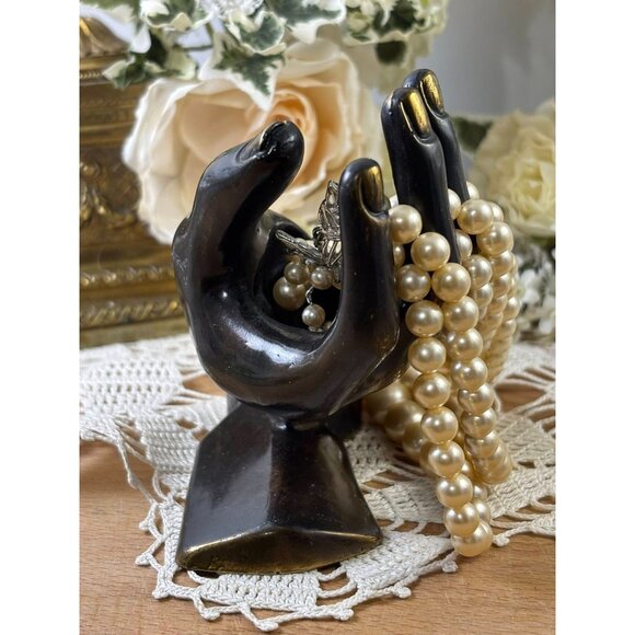 Vintage Metal Jewelry Display Hand – Mid Century Vanity Decor – Bronze Mannequin - Picture 4 of 13